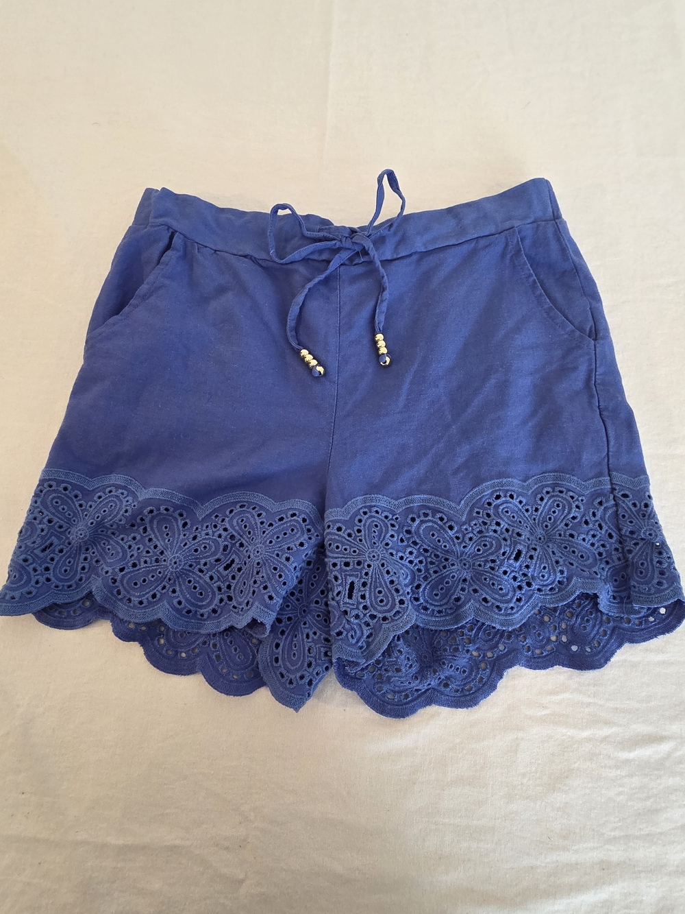 Ellen Tracy Royal Blue Eyelet Lace Trim High Waist Shorts